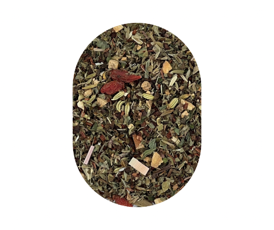 photo of Le Tea Life Any Day Detox tea ingredients including  Organic lemon myrtle, organic goji berries, organic honeybush, organic ginger root, organic fennel seed, organic lemongrass.